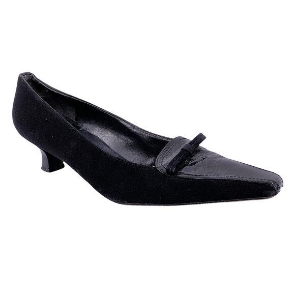 STUART WEITZMAN Black Patent Leather and Fabric Square Toe Pumps Size 8.5 Y2K - Picture 3 of 10